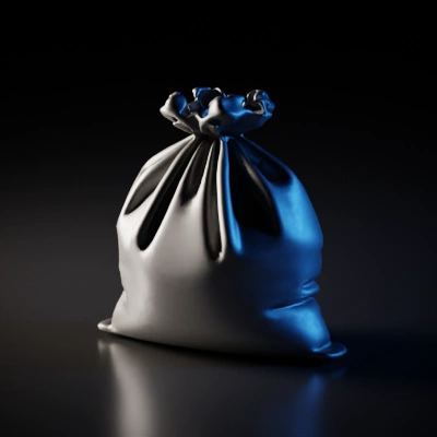 Garbage bag with detailed metallic texture.