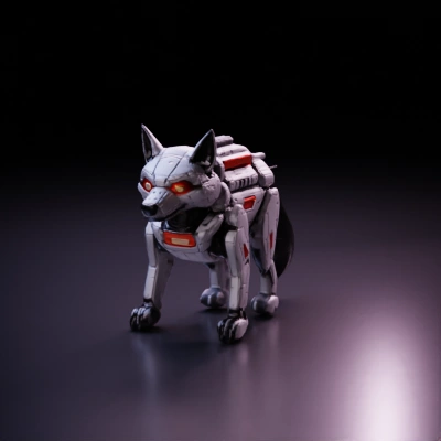 Mechanical wolf, robotic appearance, glowing eyes, battle-ready. mechanical legs