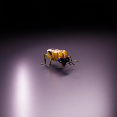 realistic firefly insect, no wings, antenna, six legs. smaller eyes, chitin body, strong contrast