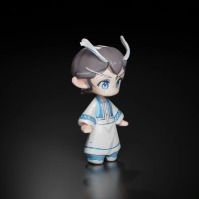 Chibi-style fantasy character, wearing traditional garments.