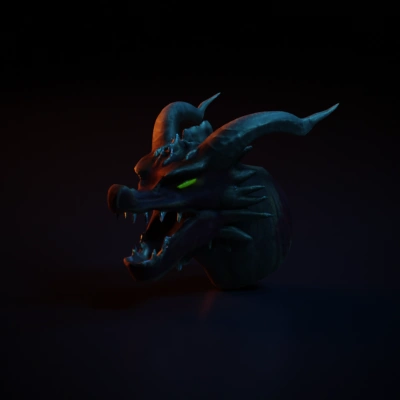 Dragon head, detailed texture, menacing expression.