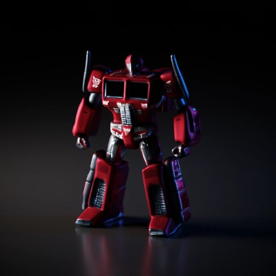 Transforming robot warrior with advanced mechanics, humanoid shape.