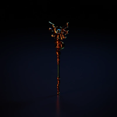 Mystical staff with intricate designs, arcane artifact appearance.