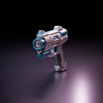 Futuristic sci-fi handgun, intricate design, detailed components.