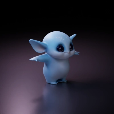 Cute alien creature with big eyes, small body, long ears.