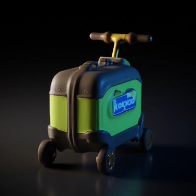 Luggage with handle and wheels.