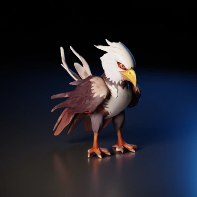 Eagle-inspired mythical bird character, fierce stance.