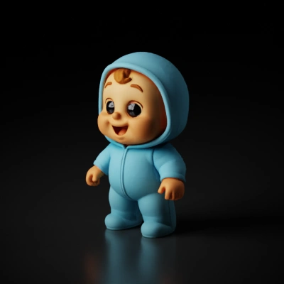 doll in a blue onesie.