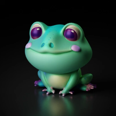 Cartoon frog with big eyes, smiling expression.The toes are pink