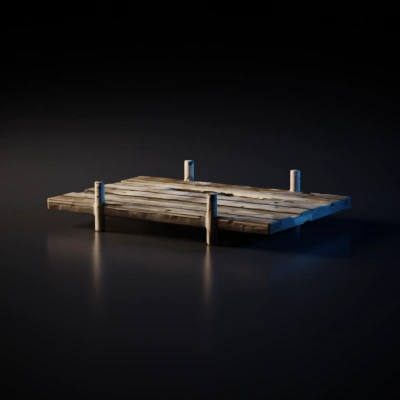 Wooden pier extending outwards, weathered planks Long weathered support beams below
.