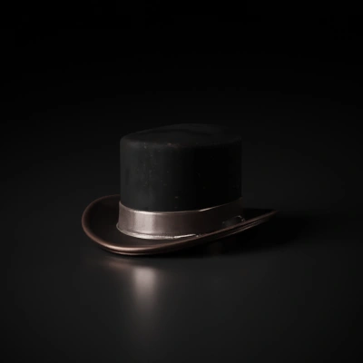 Black top hat with ribbon.