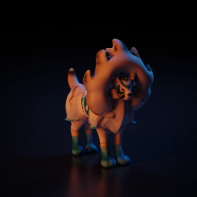 Wolf-like creature, stylized design, animated character.