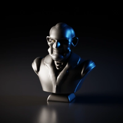 Elderly bust with a cheerful expression.