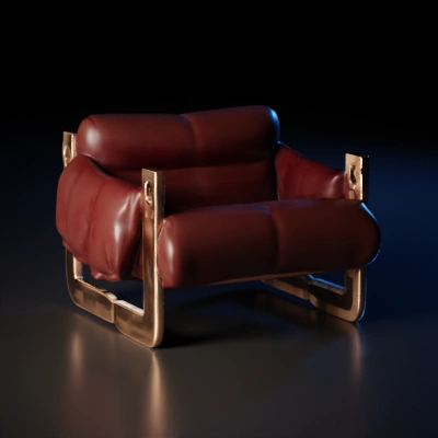 Cushioned chair with sturdy wooden frame.