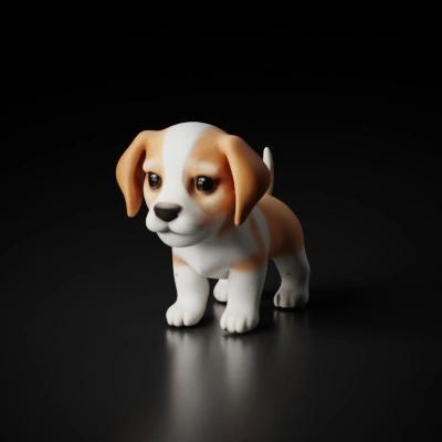 Cute puppy with expressive eyes, floppy ears, small body.