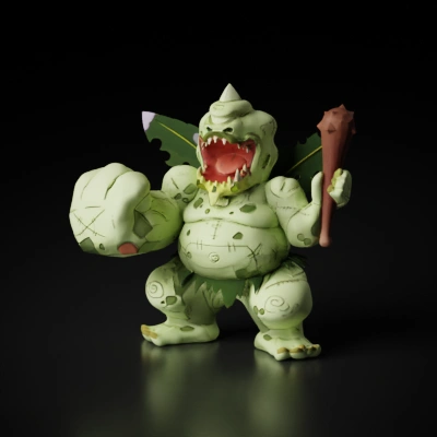 cartoonish ogre monster with club and wings.