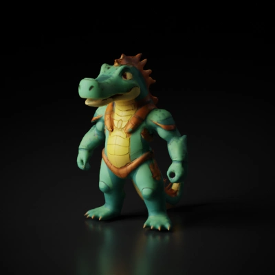 Bipedal anthropomorphic crocodile with armor, cartoon style. shiny
