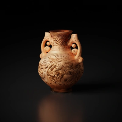 Ornate pottery vase with intricate decorative patterns.