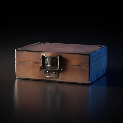 Vintage wooden box with metal latches.