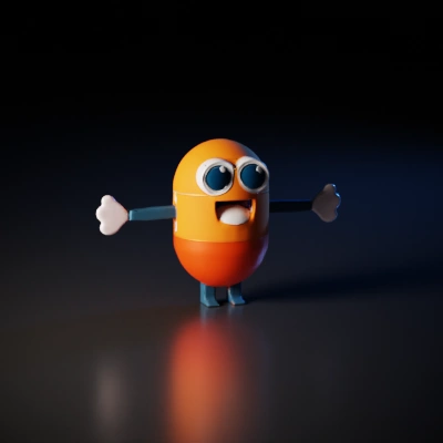 Cartoon character with large eyes and open arms. game asset