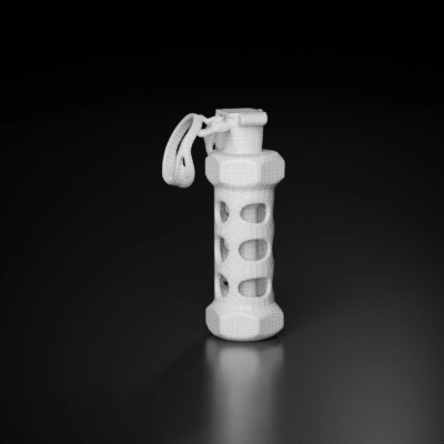 Stun grenade with multiple circular vents. symmetric geometry. smooth edges. simple geometry.