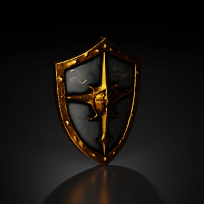 Medieval shield with emblem and rivets.