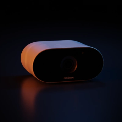 Camera with a cylindrical body, lens in front.