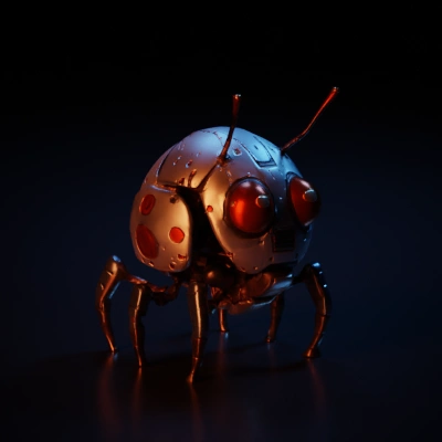 four-legged robotic insect, large orange eye-like sensors.