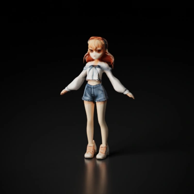 Animated female character in casual clothes.