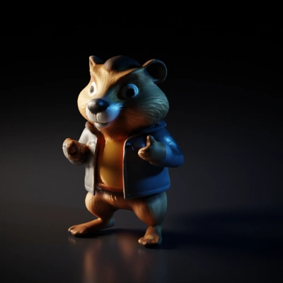 Anthropomorphic squirrel in a leather jacket, giving a thumbs-up.