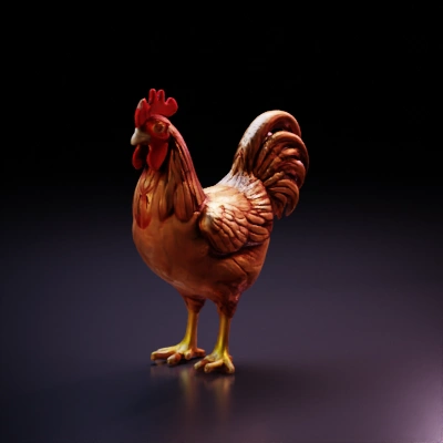 Rooster statue, detailed feathers, realistic.