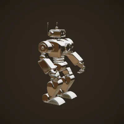 Friendly robot with articulated limbs, humanoid features. symmetric geometry,smooth edges,complex geometry,character.