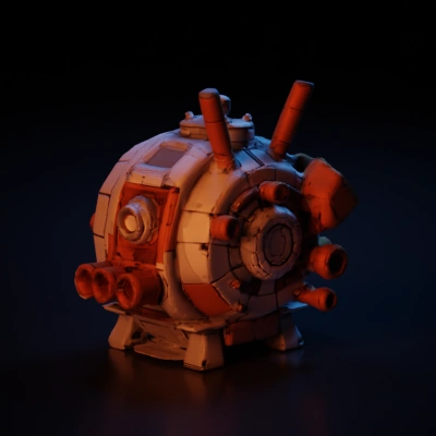 Robotic spherical device with pipes and vents, industrial design.