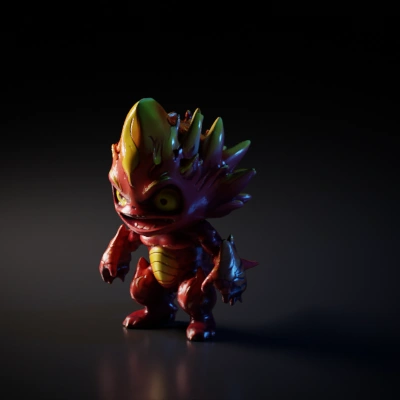 Demonic fiery creature, cartoonish appearance.