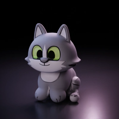 Cartoon cat character with large eyes, sitting posture.