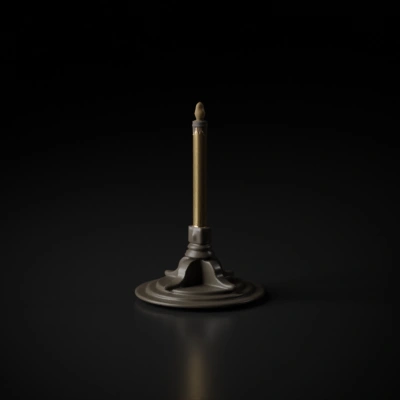 Tall candlestick with ornate base.