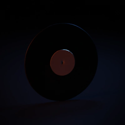 Vinyl record with ridges on surface.