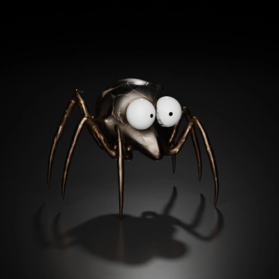 Cartoon spider character with large eyes.