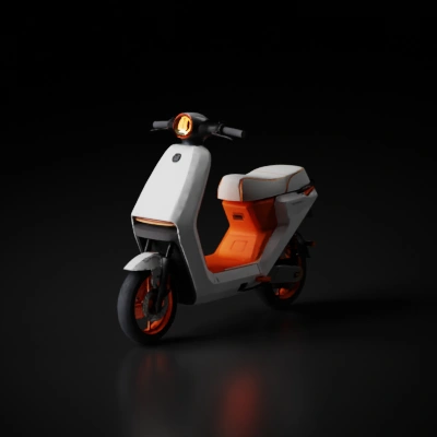 Modern electric scooter with orange accents.