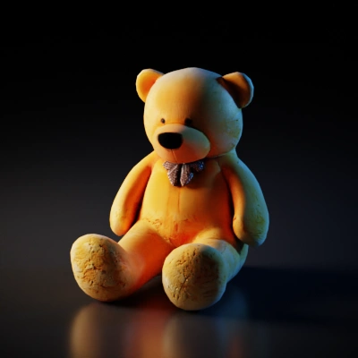 Brown teddy bear with bow.