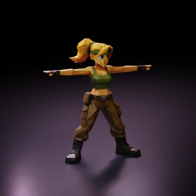 Stylized female soldier in T-pose.