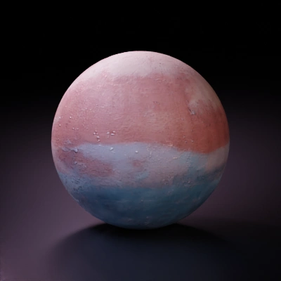Planet covered in stripes, light and dark.