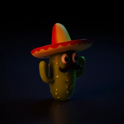 Cactus character with sombrero and mustache.