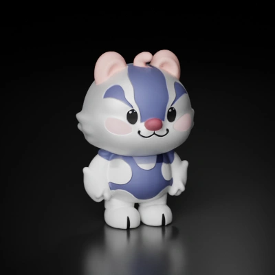 Cute cartoon cat character with large ears, playful expression.