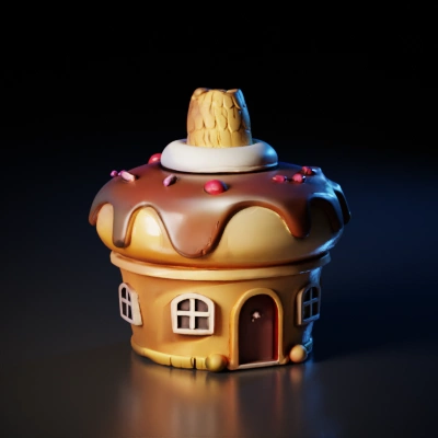 Candy-themed house structure.