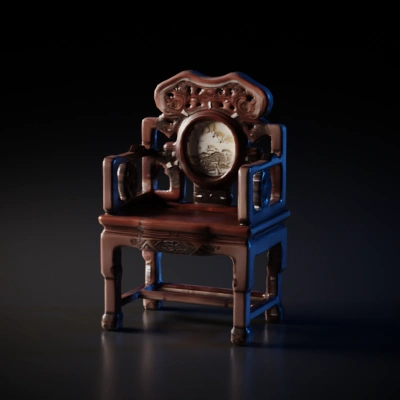 Ornate antique wooden chair with intricate carvings.