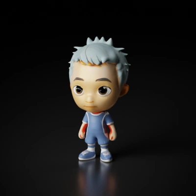 Chibi soccer player in sports uniform.