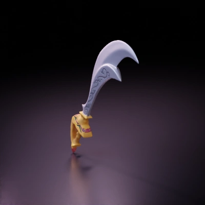 Cartoonish fantasy sword with decorative handle.
