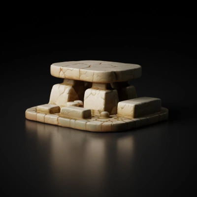 Stone altar, fantasy setting, simplistic structure.