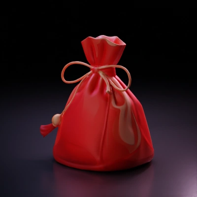 Decorative gift bag with drawstring.